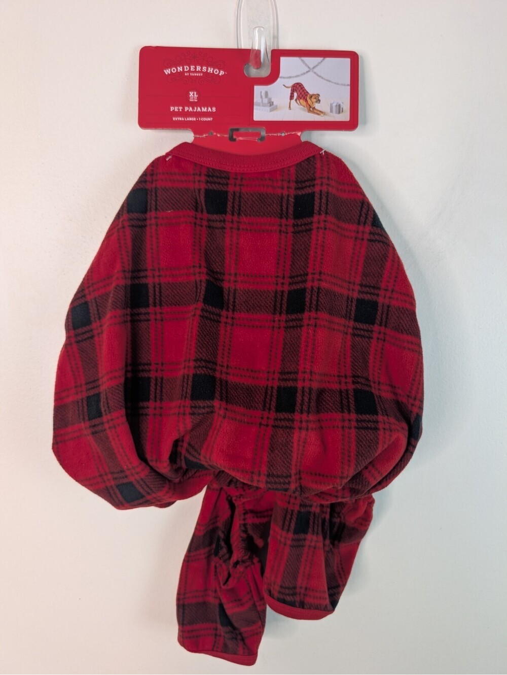 Wonder Shop XL Pet Pajamas Red Plaid Fleece Four Legs Up To 100 Lb